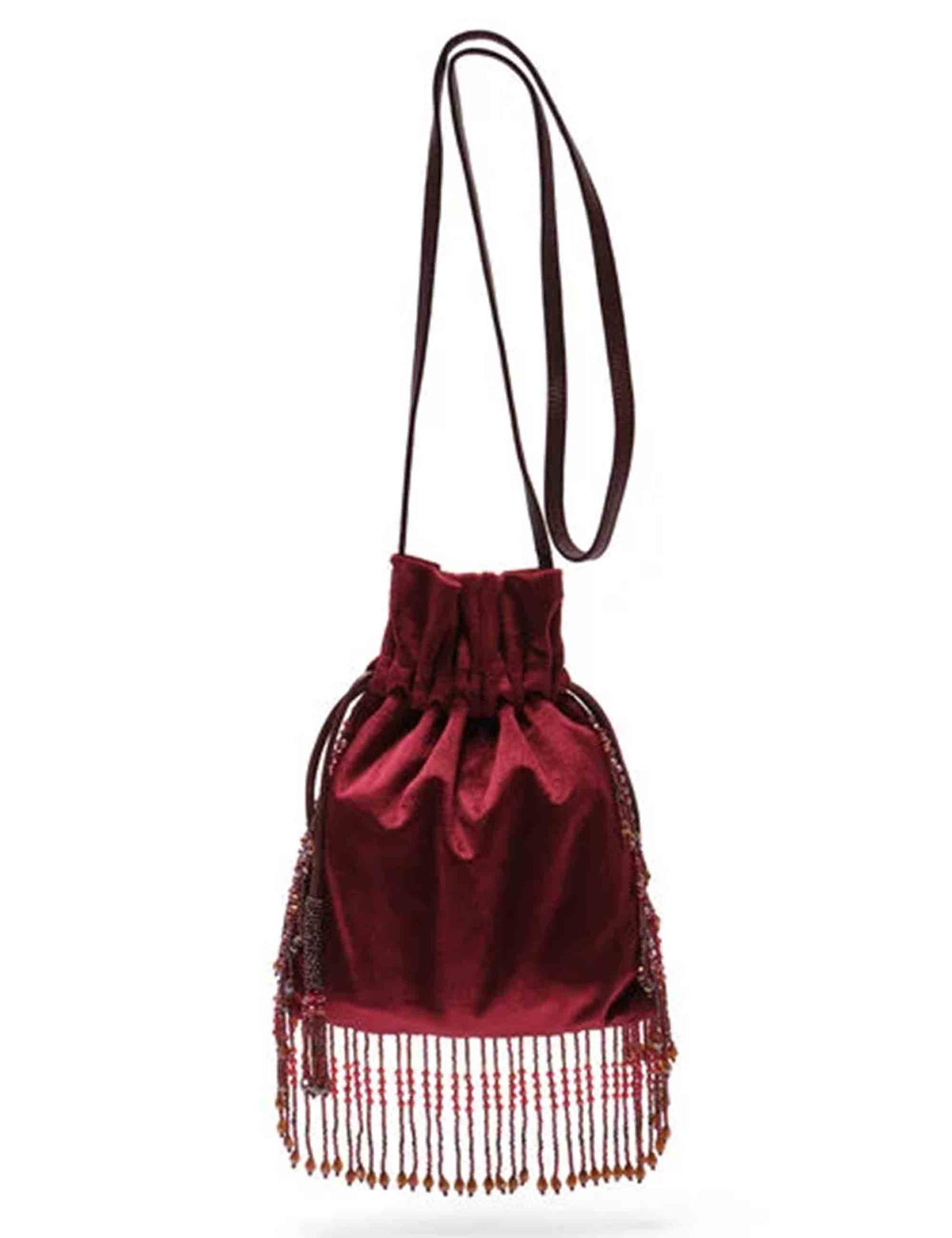 Borsa donna Embroidery Rugiada in velluto bordeaux con frange di perline in vetro OP009861055 33006 Maliparmi 
