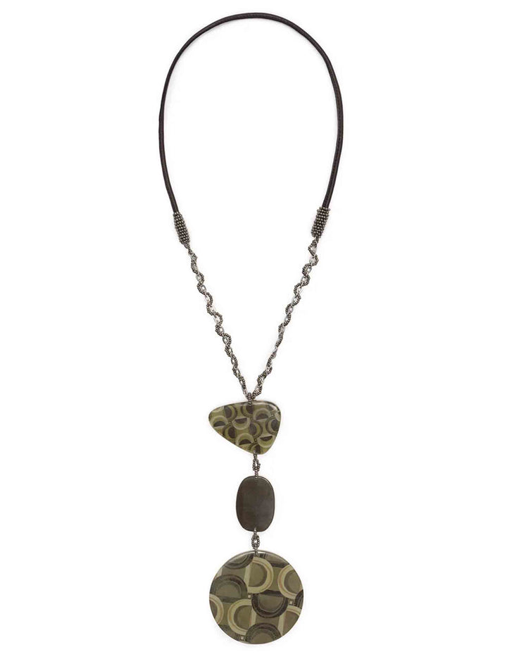 Collana donna Prints Inside Resins grigio e blu con ciondoli in resina perline e laccio in pelle TC050190959 A2173 Maliparmi 