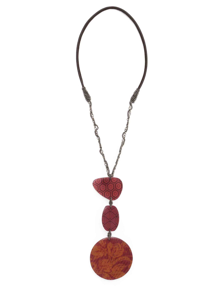 Collana donna Prints Inside Resins rosso e giallo con ciondoli in resina perline e laccio in pelle TC050190959 B3065 Maliparmi 