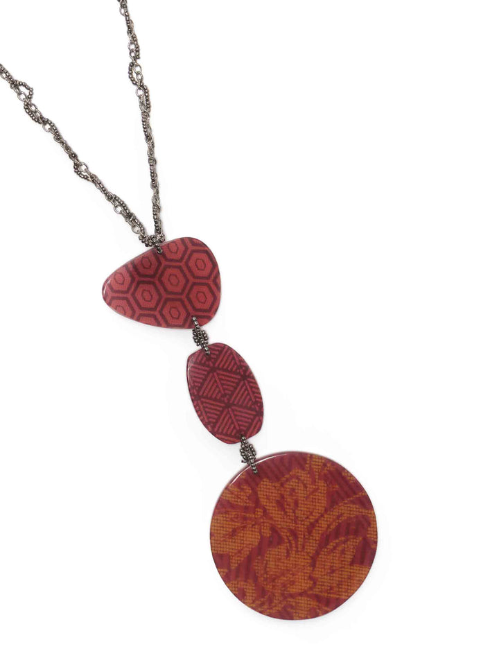 Collana donna Prints Inside Resins rosso e giallo con ciondoli in resina perline e laccio in pelle TC050190959 B3065 Maliparmi 