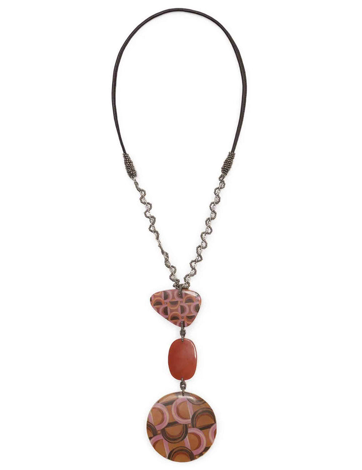 Collana donna Prints Inside Resins rosa e arancio con ciondoli in resina perline e laccio in pelle TC050190959 C3278 Maliparmi 