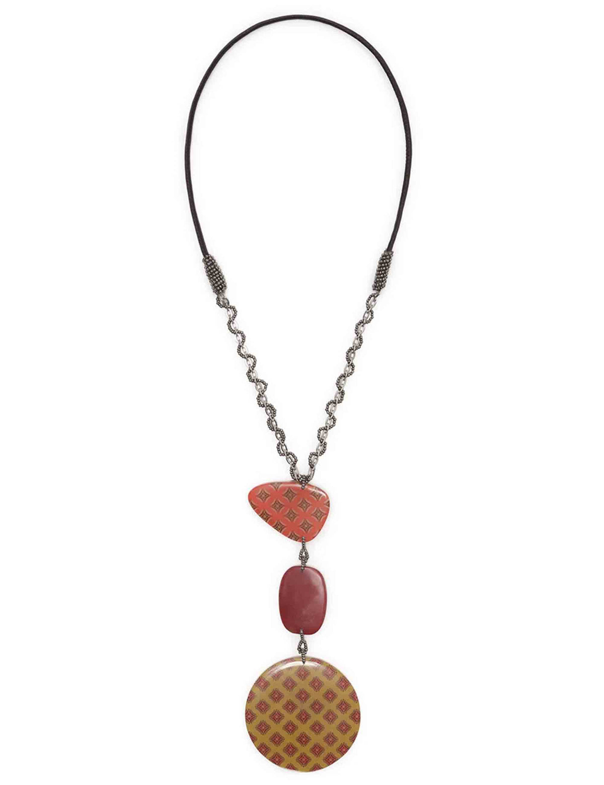 Collana donna Prints Inside Resins verde e arancio con ciondoli in resina perline e laccio in pelle TC050190959 D6118 Maliparmi 