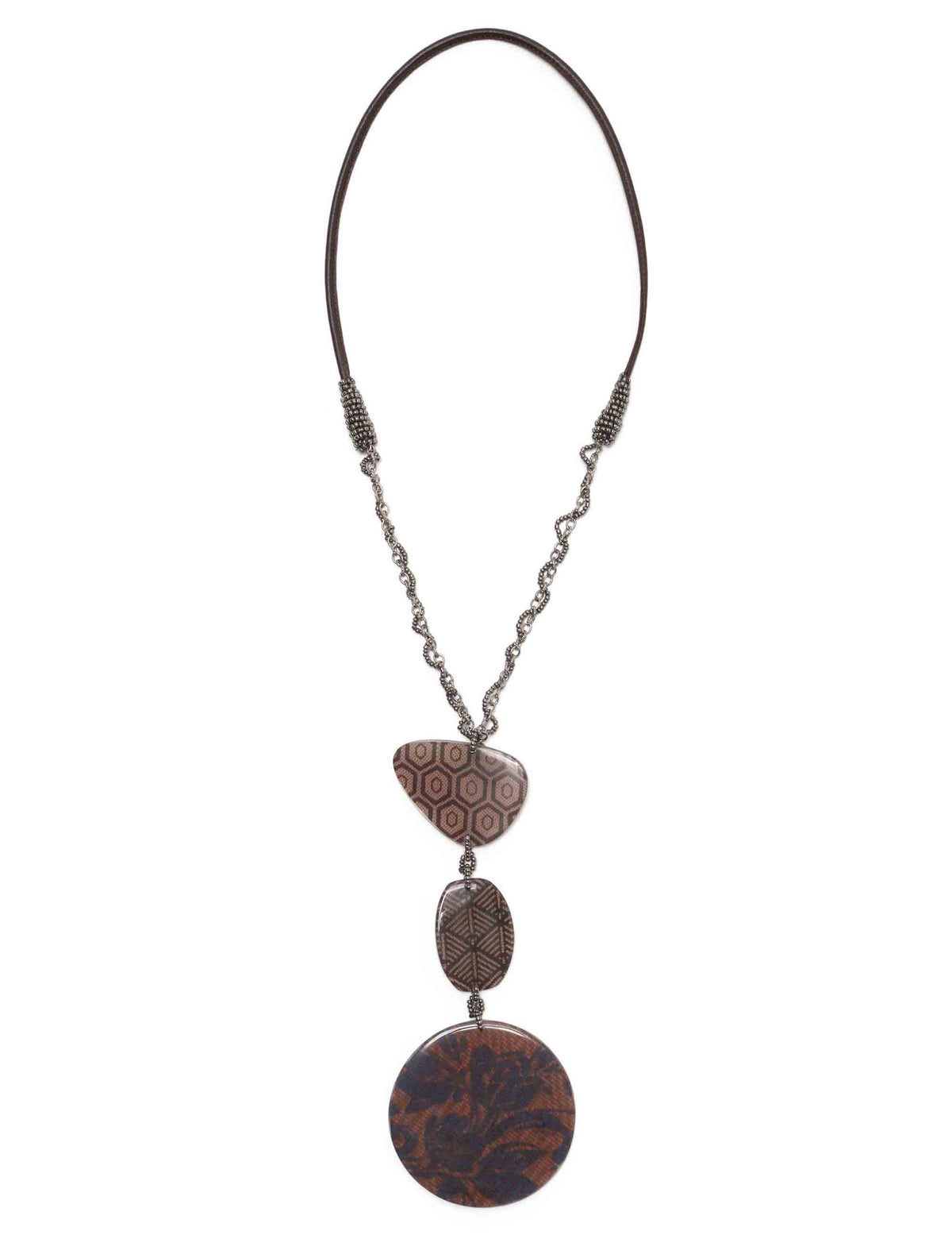 Collana donna Prints Inside Resins blu e taupe con ciondoli in resina perline e laccio in pelle TC050190959 F8003 Maliparmi 