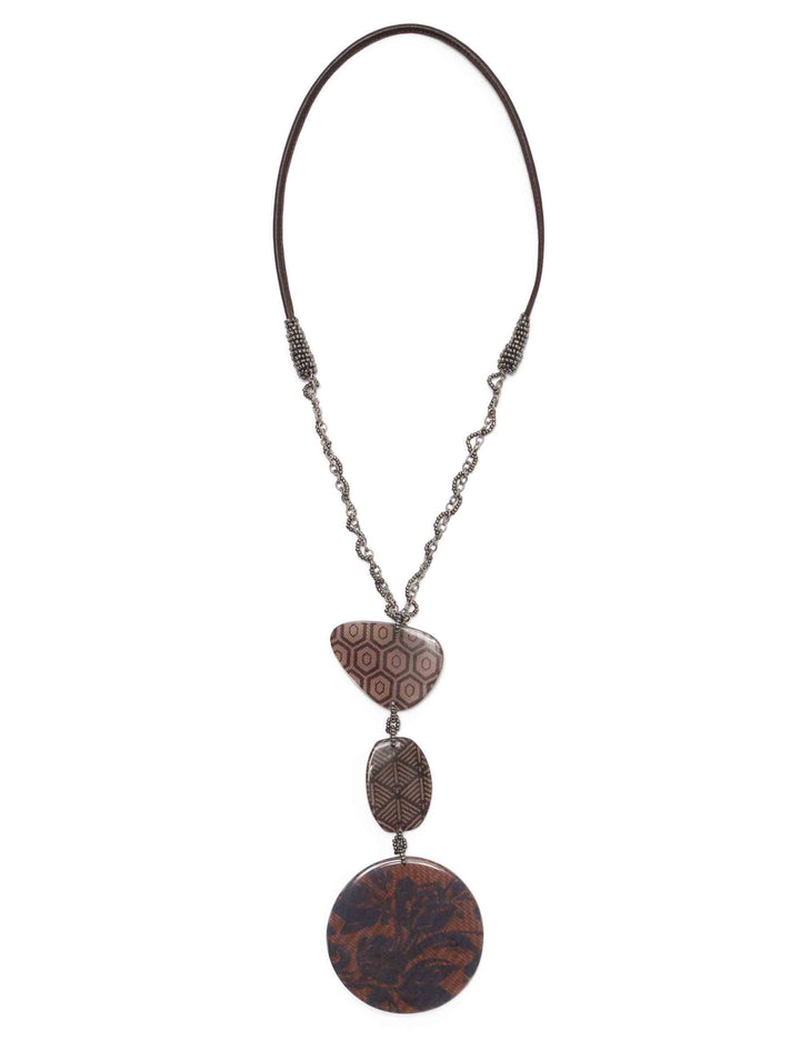 Collana donna Prints Inside Resins blu e taupe con ciondoli in resina perline e laccio in pelle TC050190959 F8003 Maliparmi 