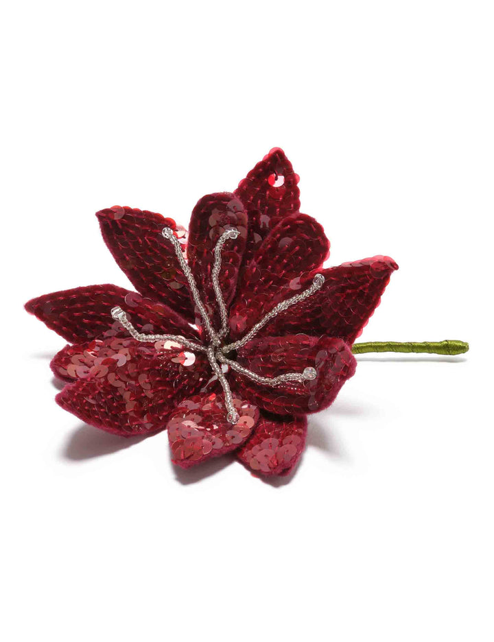 Spilla donna Precious Flower bordeaux ricamata a mano con paillettes e perle in vetro bordeaux TS012791282 33000 Maliparmi 