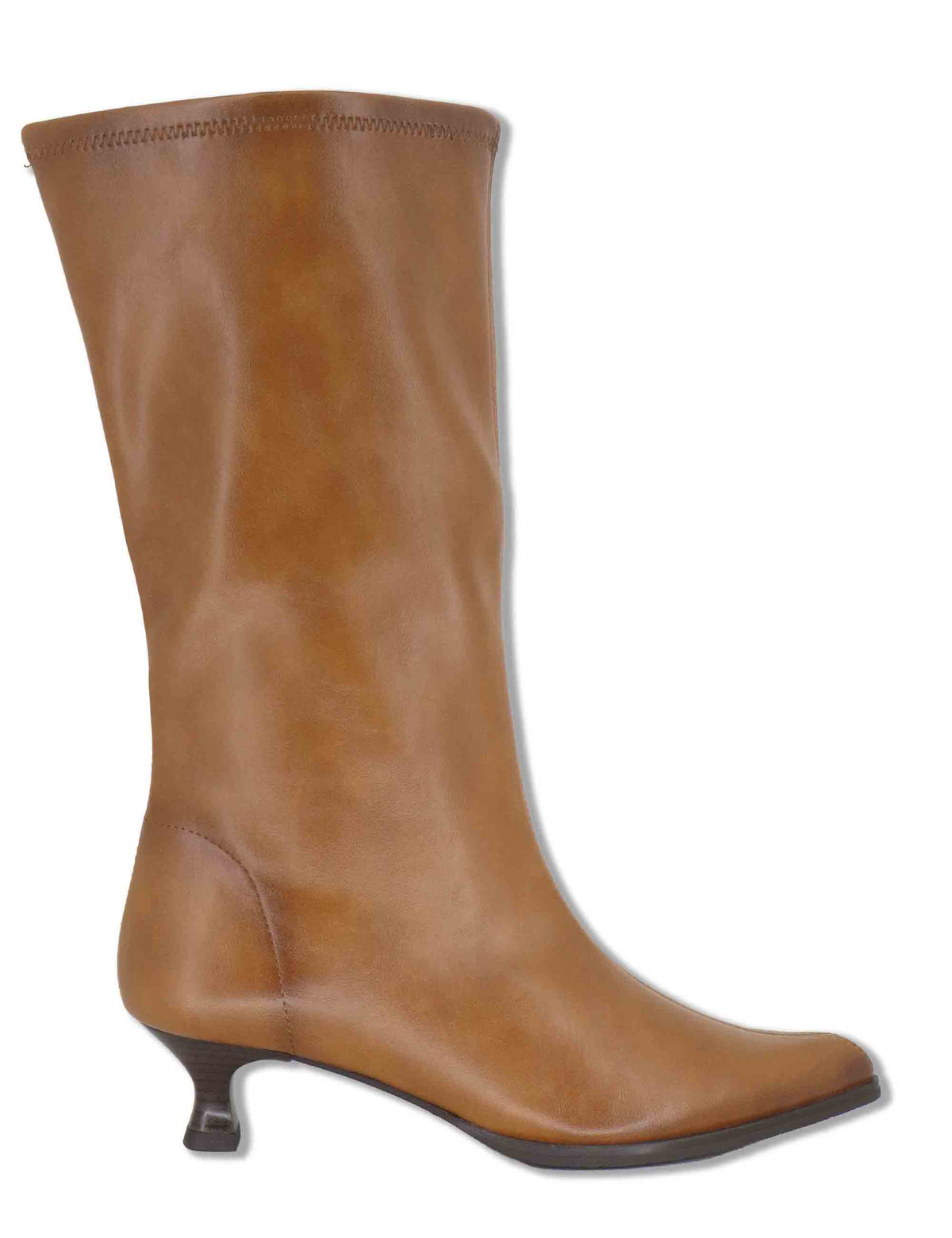 Stivaletti donna in eco pelle elasticizzata cammello con tacco medio e suola ultra soft 75337 04 Miss Elastic 