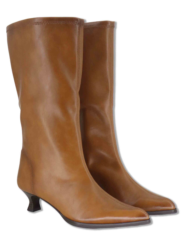 Stivaletti donna in eco pelle elasticizzata cammello con tacco medio e suola ultra soft 75337 04 Miss Elastic 