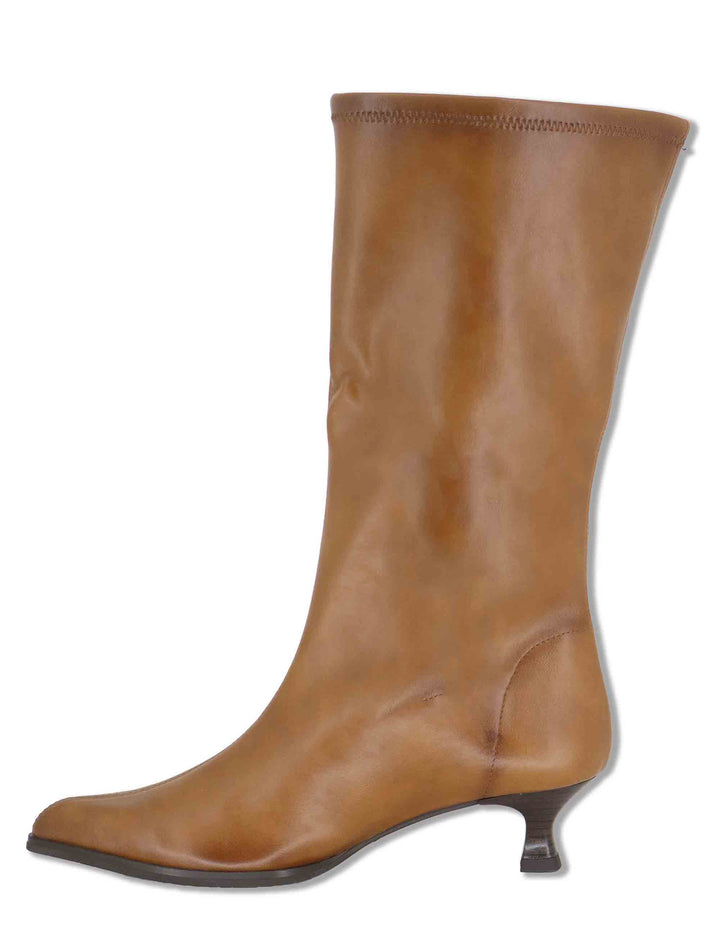 Stivaletti donna in eco pelle elasticizzata cammello con tacco medio e suola ultra soft 75337 04 Miss Elastic 
