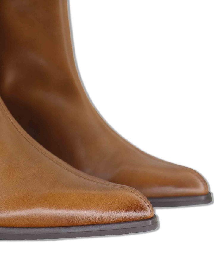 Stivaletti donna in eco pelle elasticizzata cammello con tacco medio e suola ultra soft 75337 04 Miss Elastic 