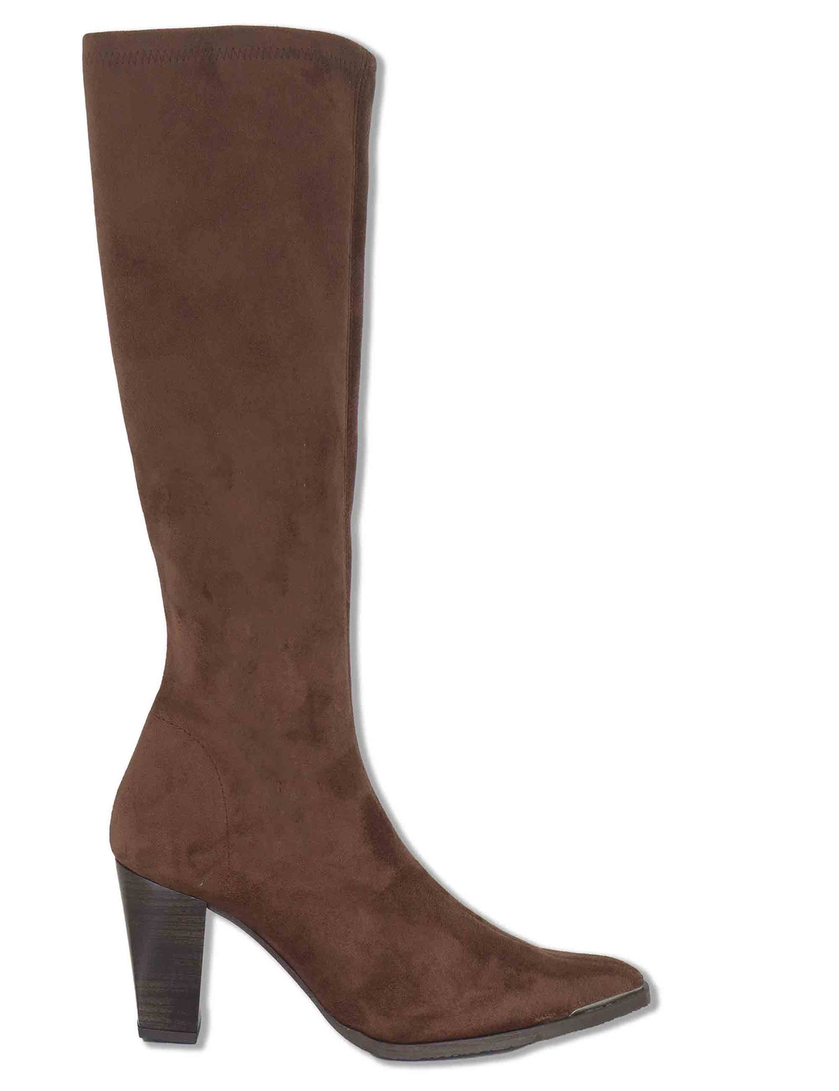 Stivali donna in eco camoscio elasticizzato marrone con tacco alto punta a punta e gambale sopra al ginocchio 75385 51 Miss Elastic 