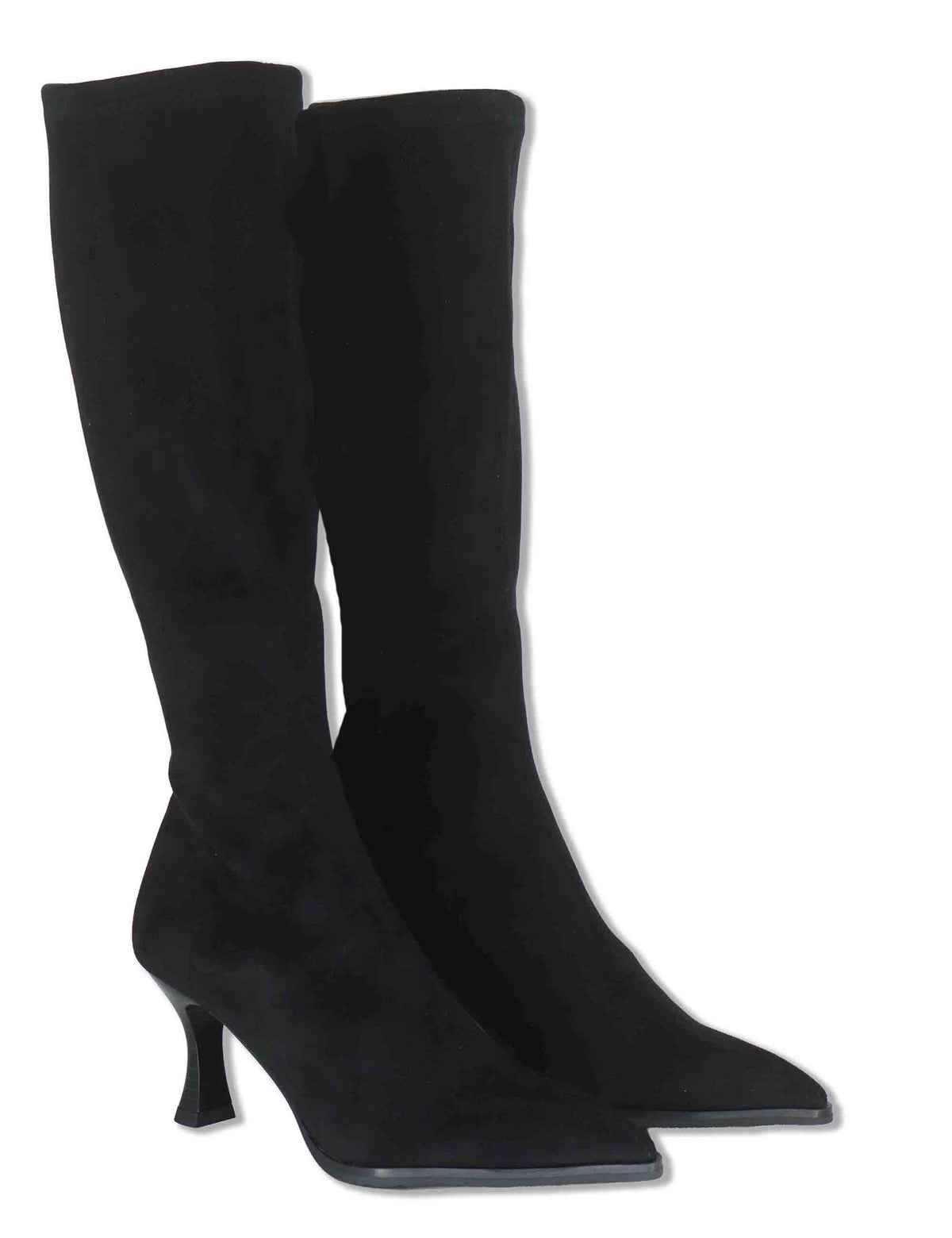 Stivali donna in eco camoscio elasticizzato nero con tacco alto punta a punta e gambale sopra al ginocchio 78038 05 Miss Elastic 