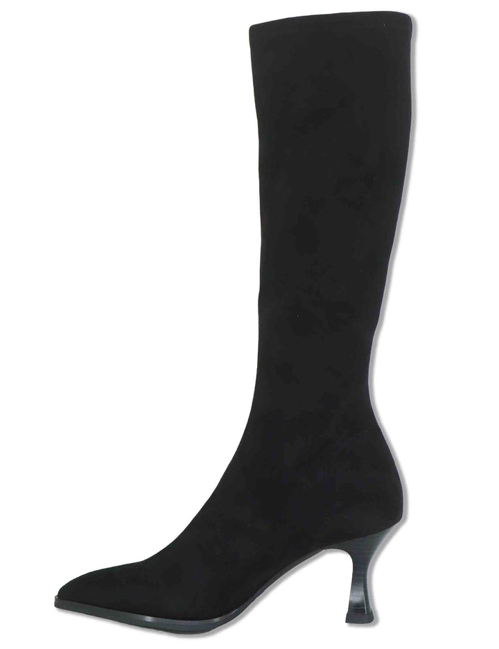 Stivali donna in eco camoscio elasticizzato nero con tacco alto punta a punta e gambale sopra al ginocchio 78038 05 Miss Elastic 