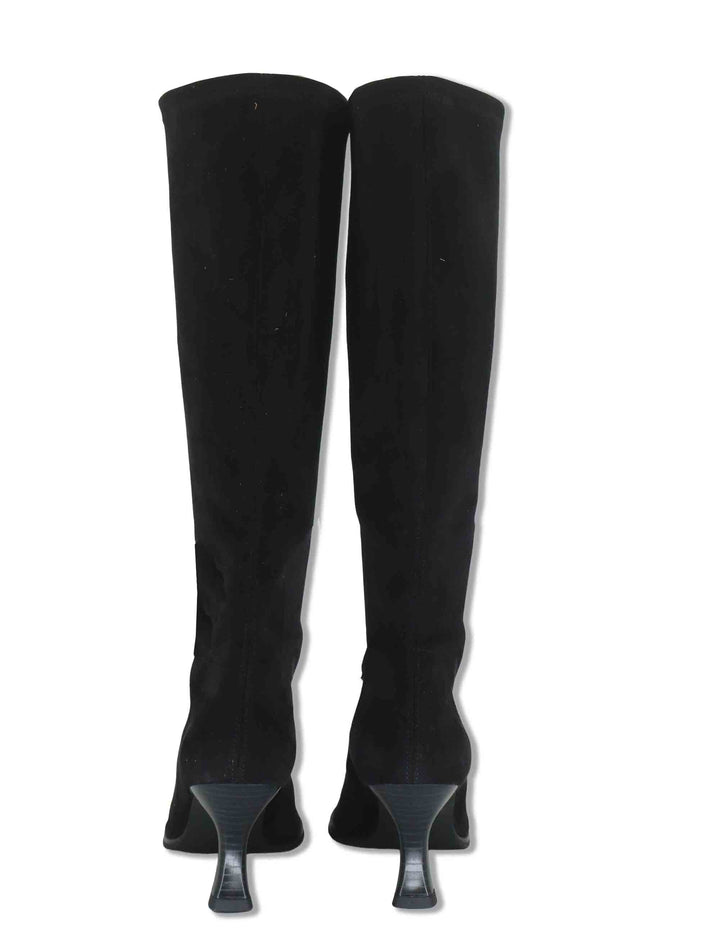 Stivali donna in eco camoscio elasticizzato nero con tacco alto punta a punta e gambale sopra al ginocchio 78038 05 Miss Elastic 
