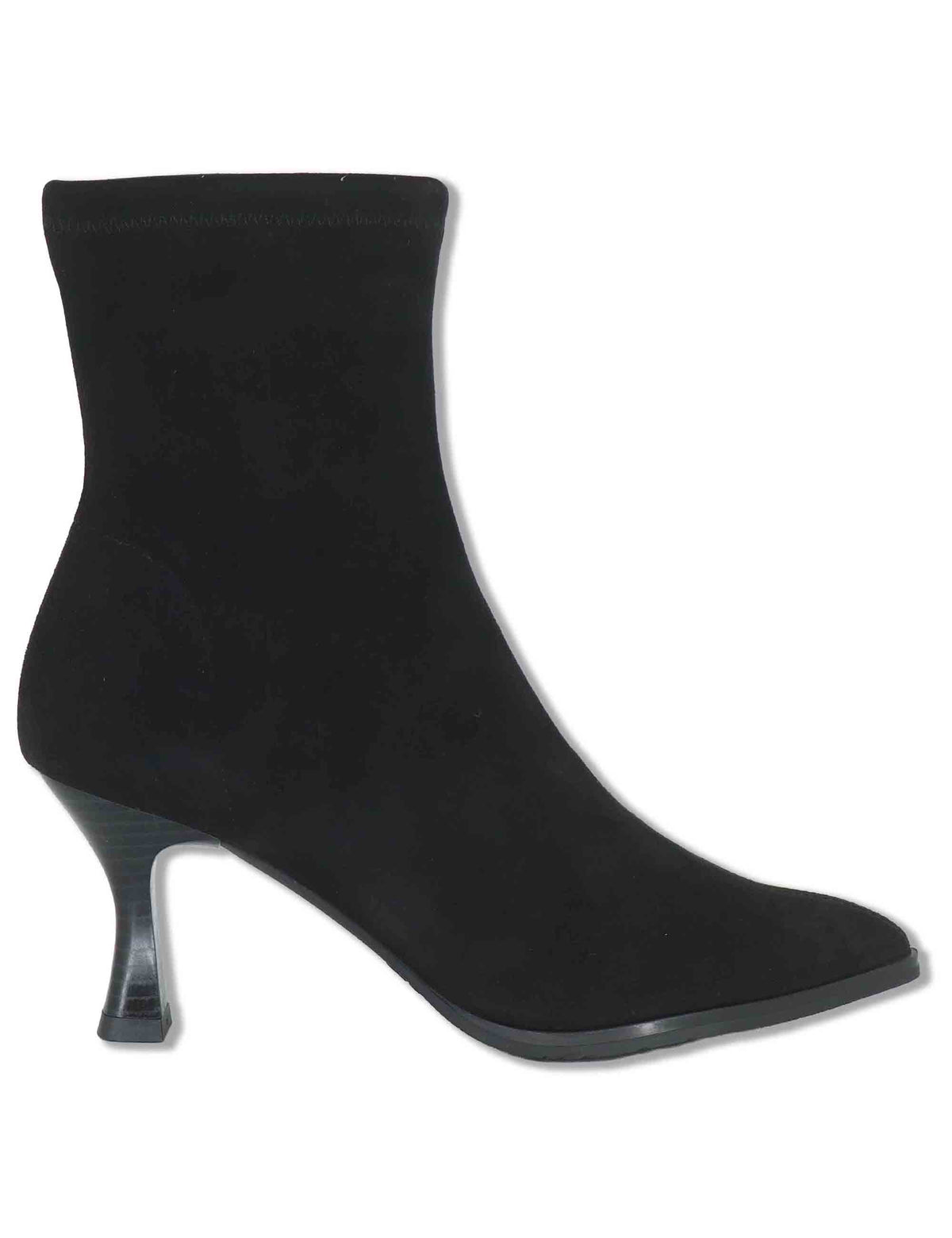 Stivaletti donna in eco camoscio elasticizzato nero con tacco alto punta a punta e suola ultra soft 78039 05 Miss Elastic 
