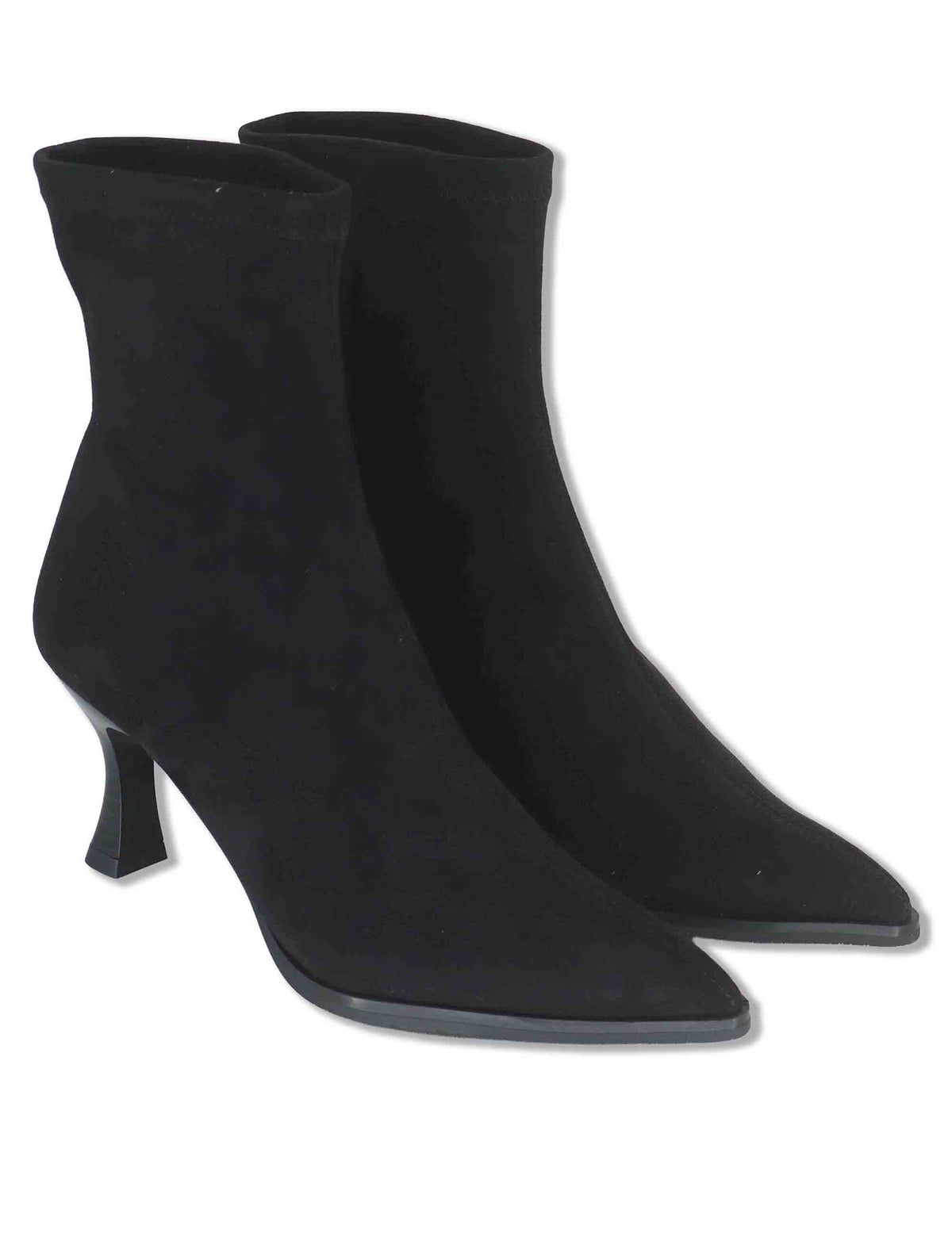 Stivaletti donna in eco camoscio elasticizzato nero con tacco alto punta a punta e suola ultra soft 78039 05 Miss Elastic 
