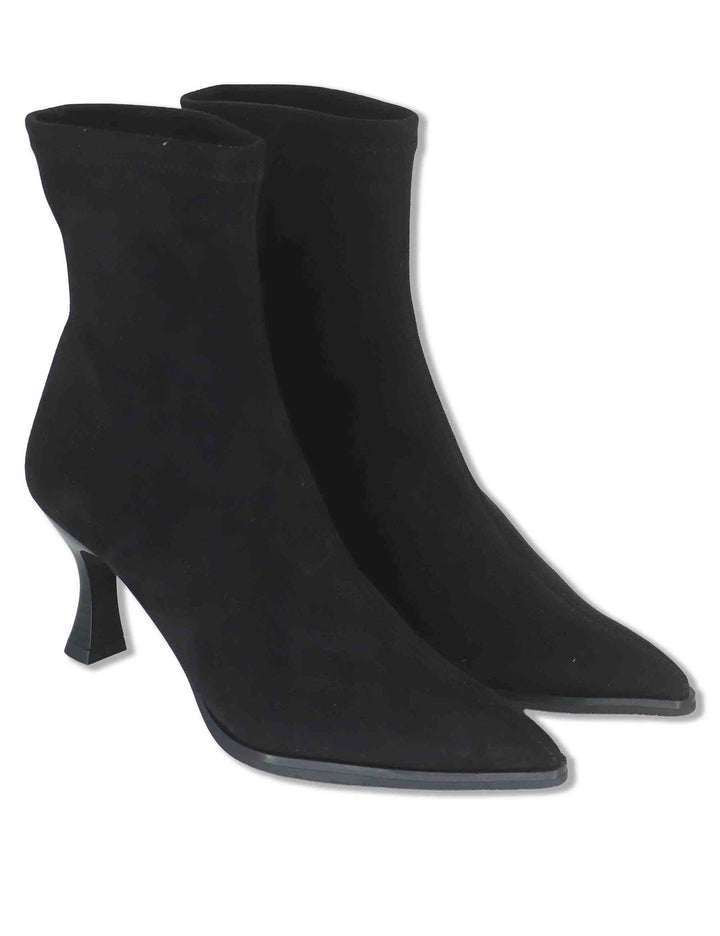 Stivaletti donna in eco camoscio elasticizzato nero con tacco alto punta a punta e suola ultra soft 78039 05 Miss Elastic 