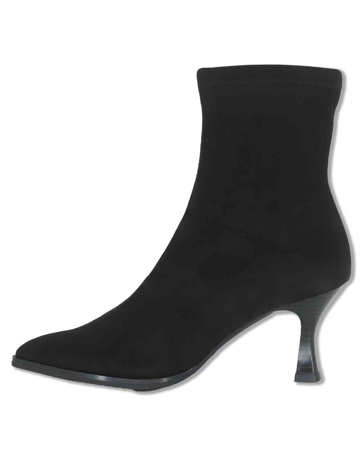 Stivaletti donna in eco camoscio elasticizzato nero con tacco alto punta a punta e suola ultra soft 78039 05 Miss Elastic 