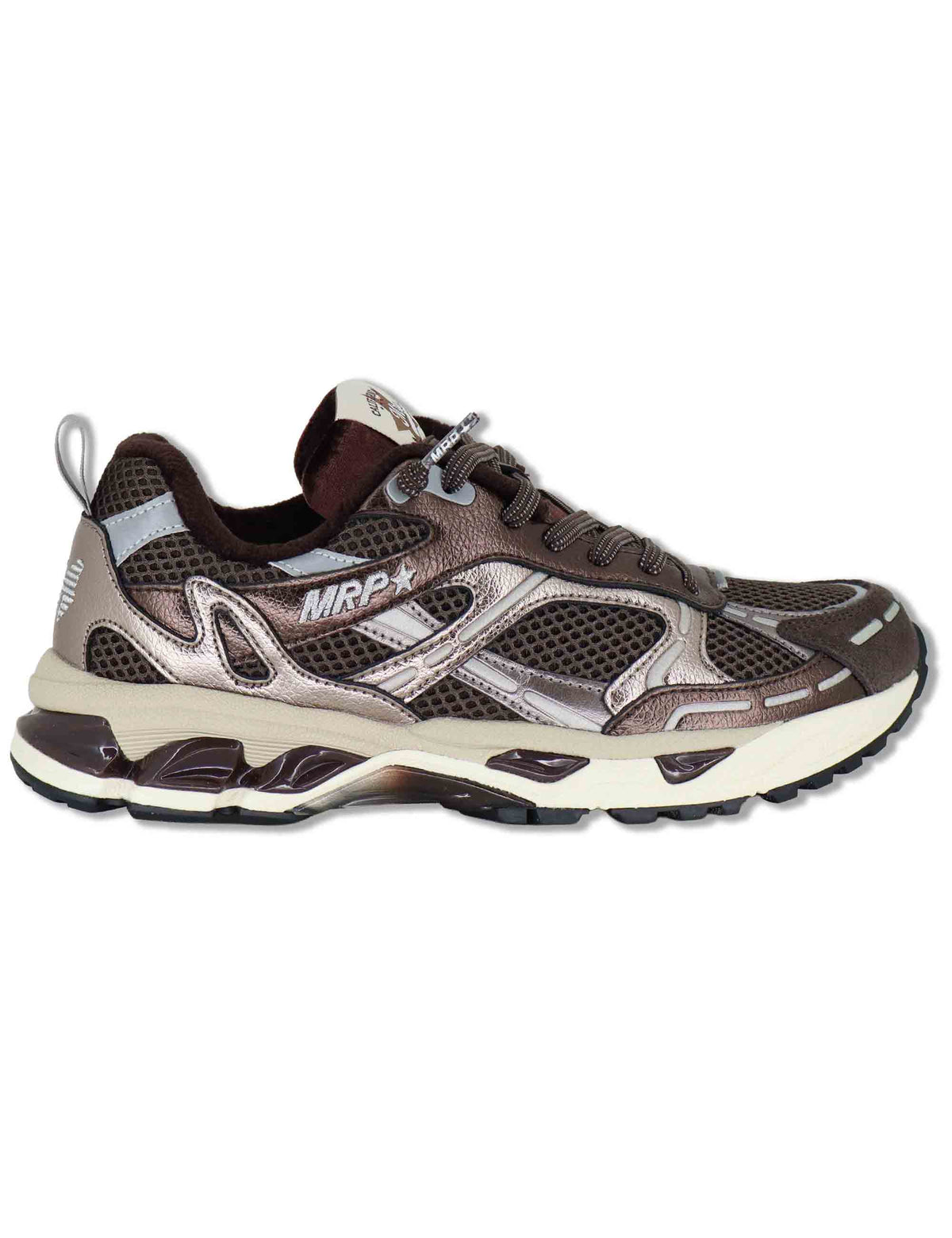 Sneakers donna in pelle e tessuto marrone con lacci elastici MELROSE 58 MRP 