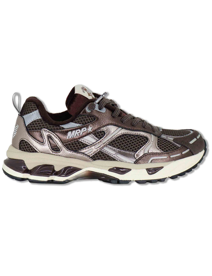 Sneakers donna in pelle e tessuto marrone con lacci elastici MELROSE 58 MRP 