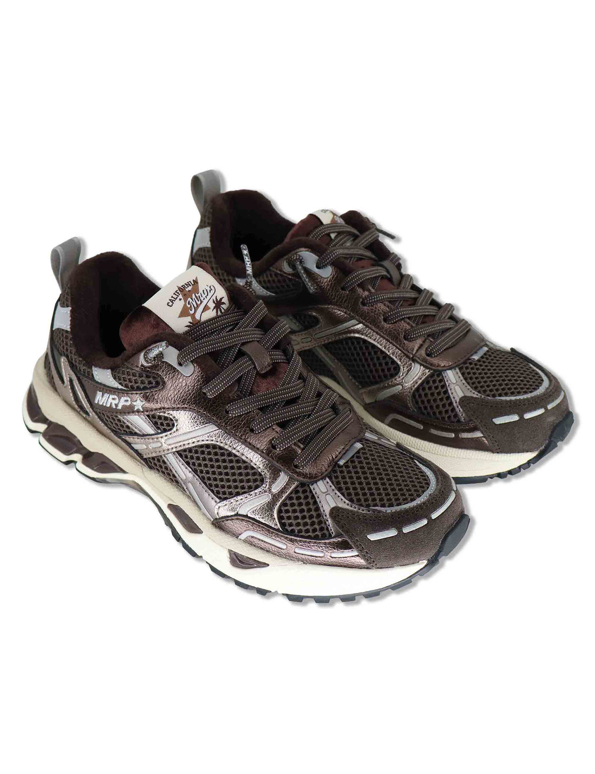 Sneakers donna in pelle e tessuto marrone con lacci elastici MELROSE 58 MRP 