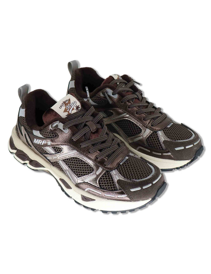 Sneakers donna in pelle e tessuto marrone con lacci elastici MELROSE 58 MRP 