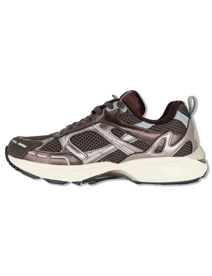 Sneakers donna in pelle e tessuto marrone con lacci elastici MELROSE 58 MRP 