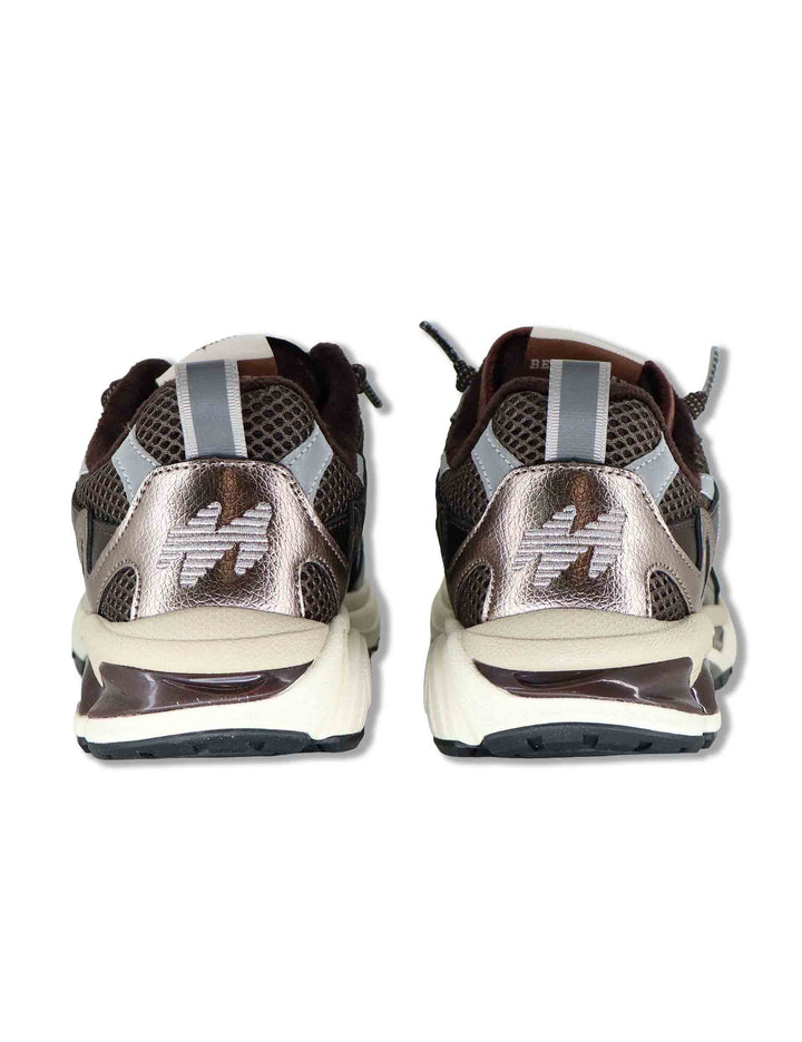 Sneakers donna in pelle e tessuto marrone con lacci elastici MELROSE 58 MRP 