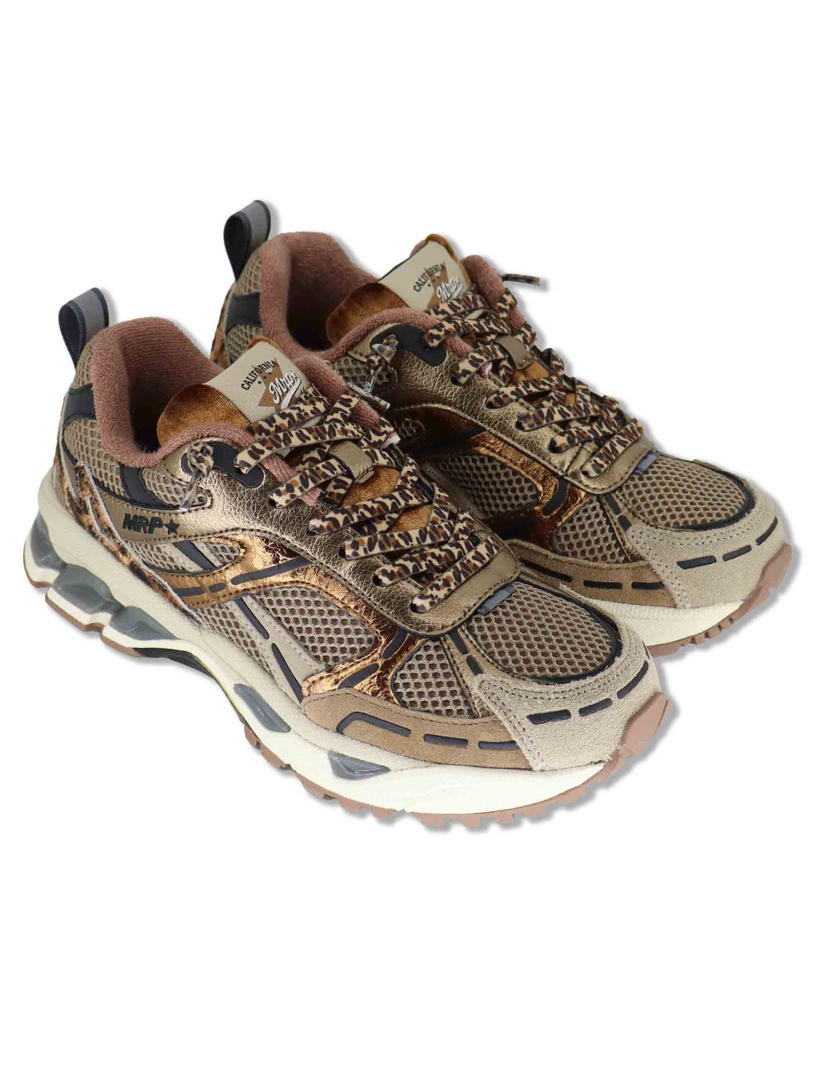 Sneakers donna in pelle e tessuto bronzo con lacci elastici MELROSE 62 MRP 