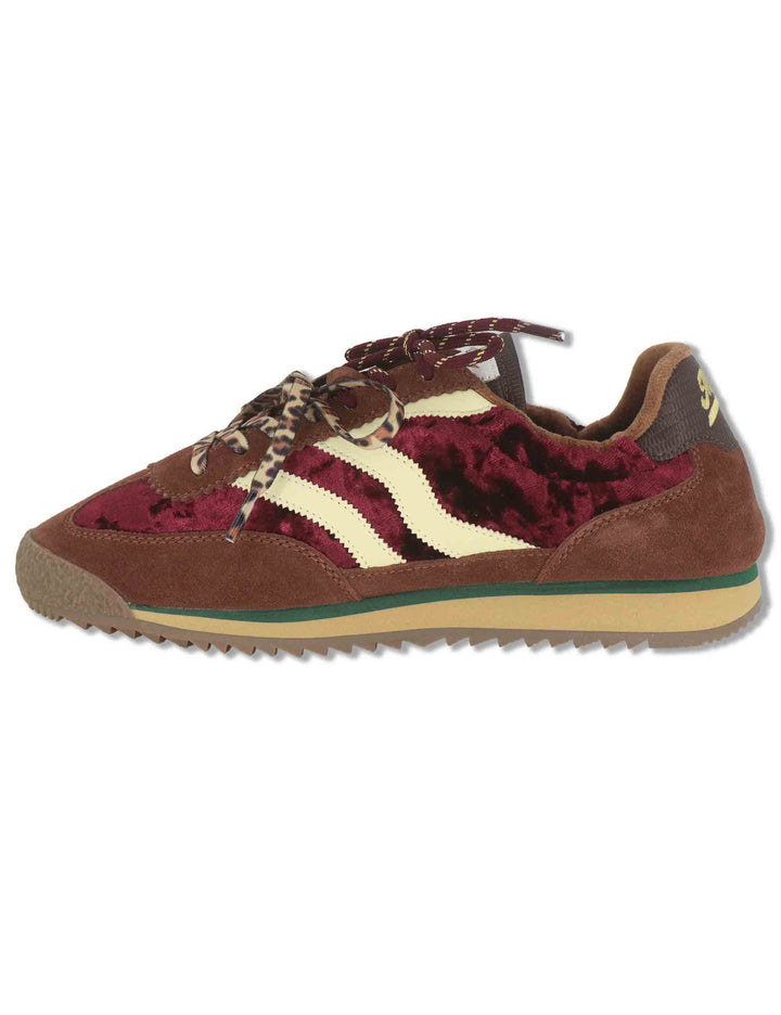Sneakers donna in velluto e pelle bordeaux vintage con suola bassa UTAH 10 MRP 