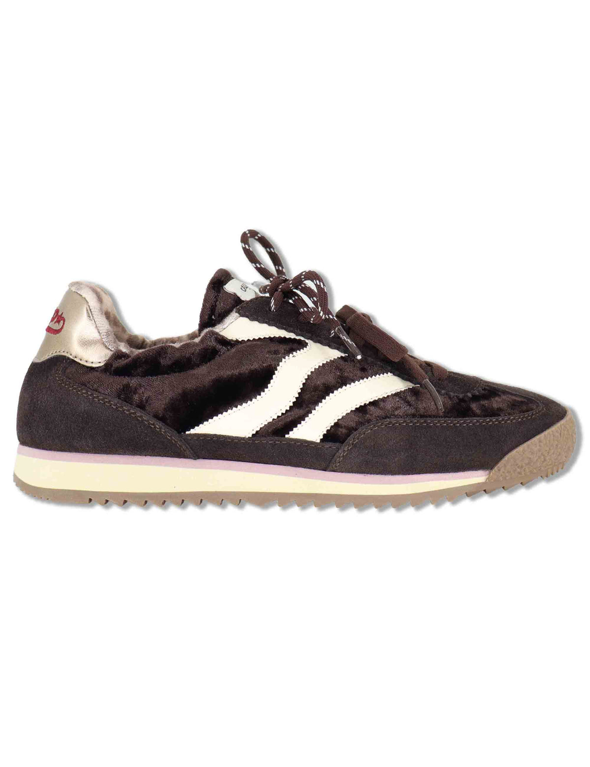 Sneakers donna in velluto e pelle marrone vintage con suola bassa UTAH 12 MRP 