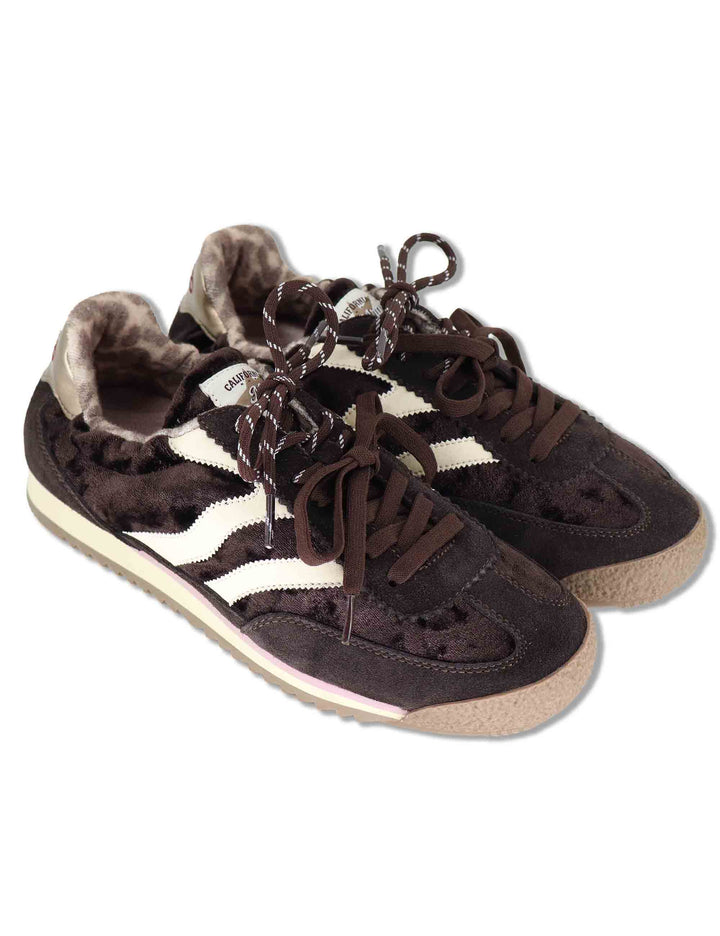 Sneakers donna in velluto e pelle marrone vintage con suola bassa UTAH 12 MRP 