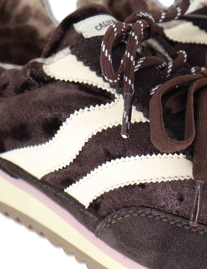 Sneakers donna in velluto e pelle marrone vintage con suola bassa UTAH 12 MRP 