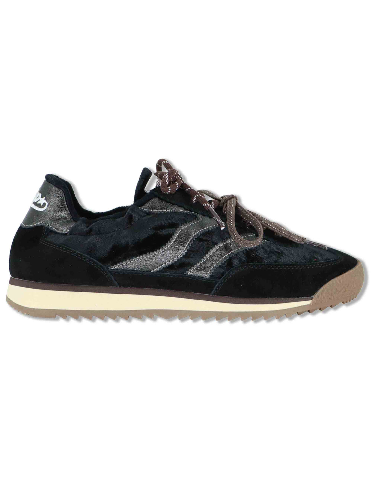Sneakers donna in velluto e pelle nero vintage con suola bassa UTAH 7 MRP 