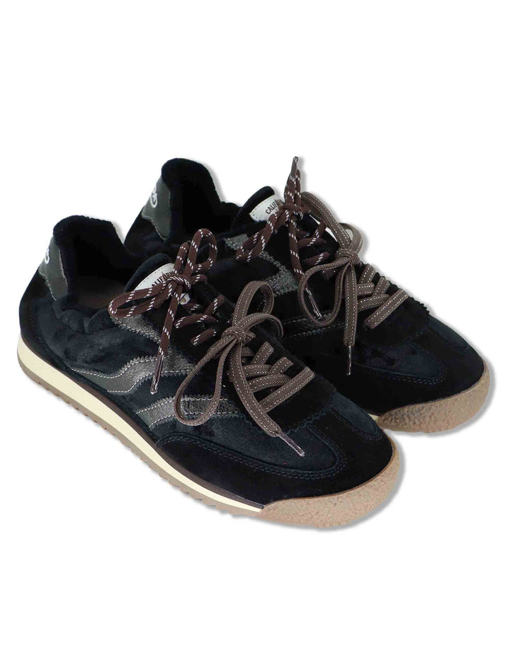 Sneakers donna in velluto e pelle nero vintage con suola bassa UTAH 7 MRP 