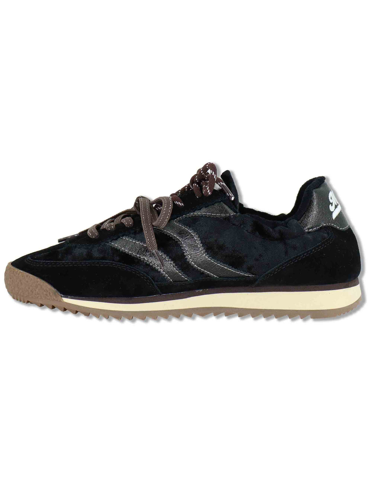 Sneakers donna in velluto e pelle nero vintage con suola bassa UTAH 7 MRP 