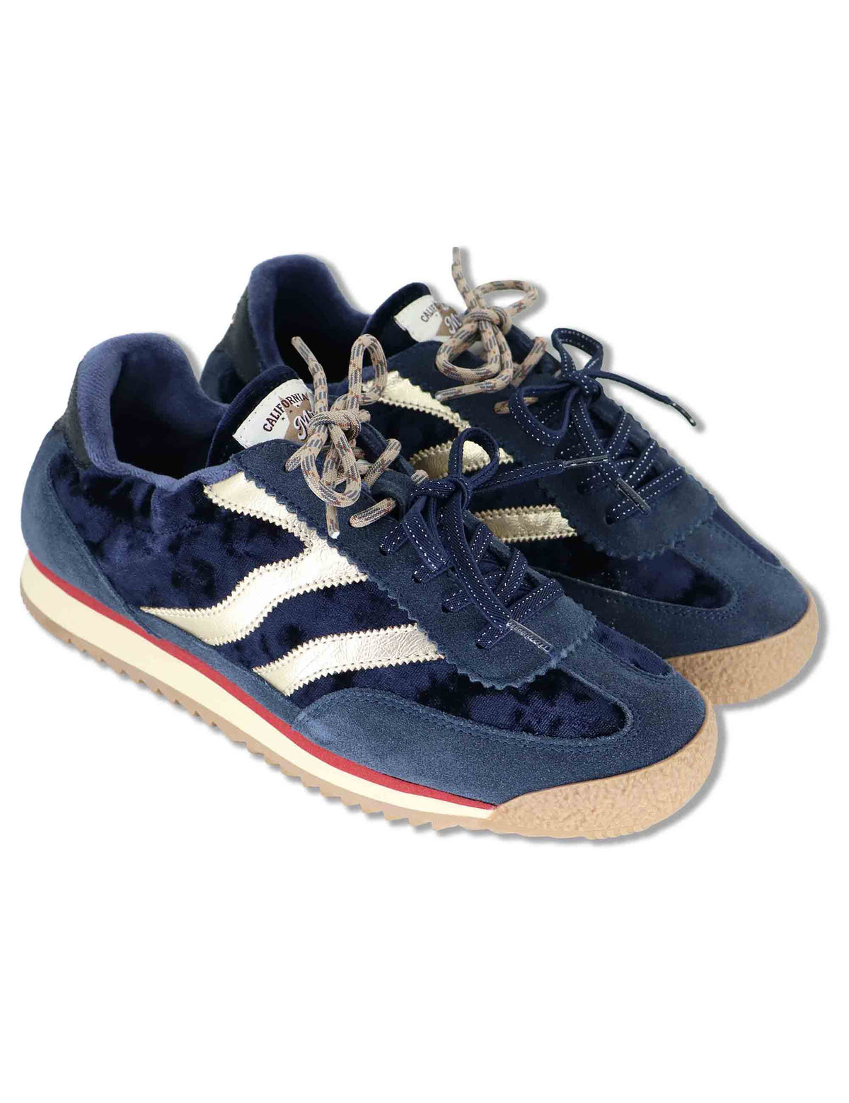 Sneakers donna in velluto e pelle blu vintage con suola bassa UTAH 9 MRP 