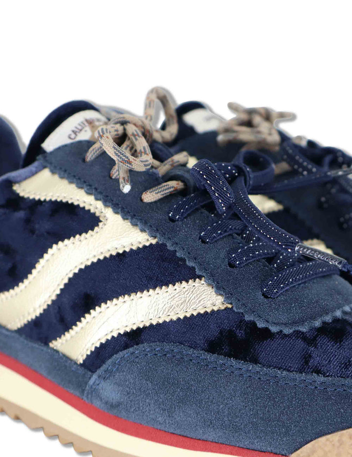 Sneakers donna in velluto e pelle blu vintage con suola bassa UTAH 9 MRP 