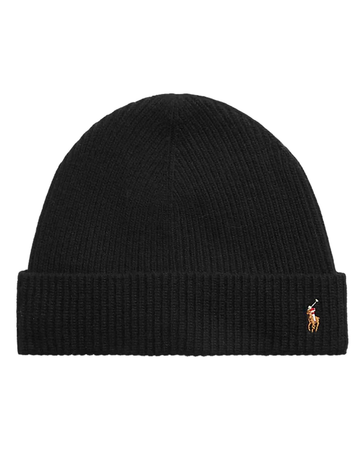 Berretto in misto lana nera con pony ricamato e risvolto 449959337005 001_BLACK Polo Ralph Lauren 