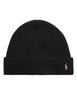 Berretto lana nera con pony ricamato Uomo 449959337005 001_BLACK