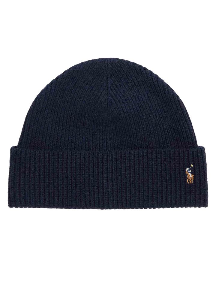 Berretto in misto lana blu con pony ricamato e risvolto 449959337005 005_BLUE Polo Ralph Lauren 