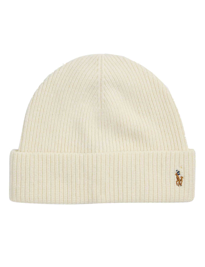 Berretto in misto lana bianca con pony ricamato e risvolto 449964247001 WHITE Polo Ralph Lauren 