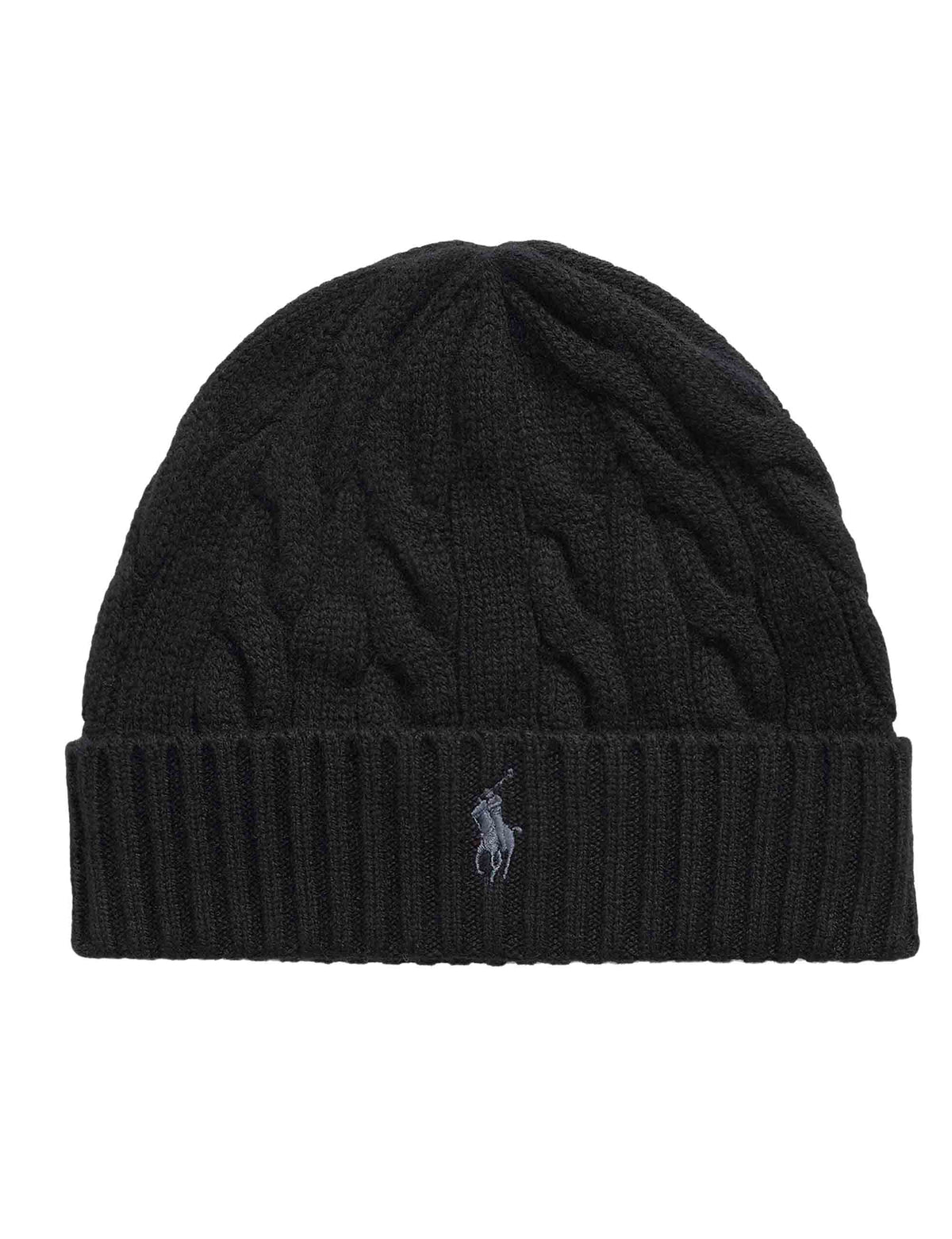 Berretto in lana e cashmere a trecce marrone con pony ricamato 710B23668003 BLACK Polo Ralph Lauren 