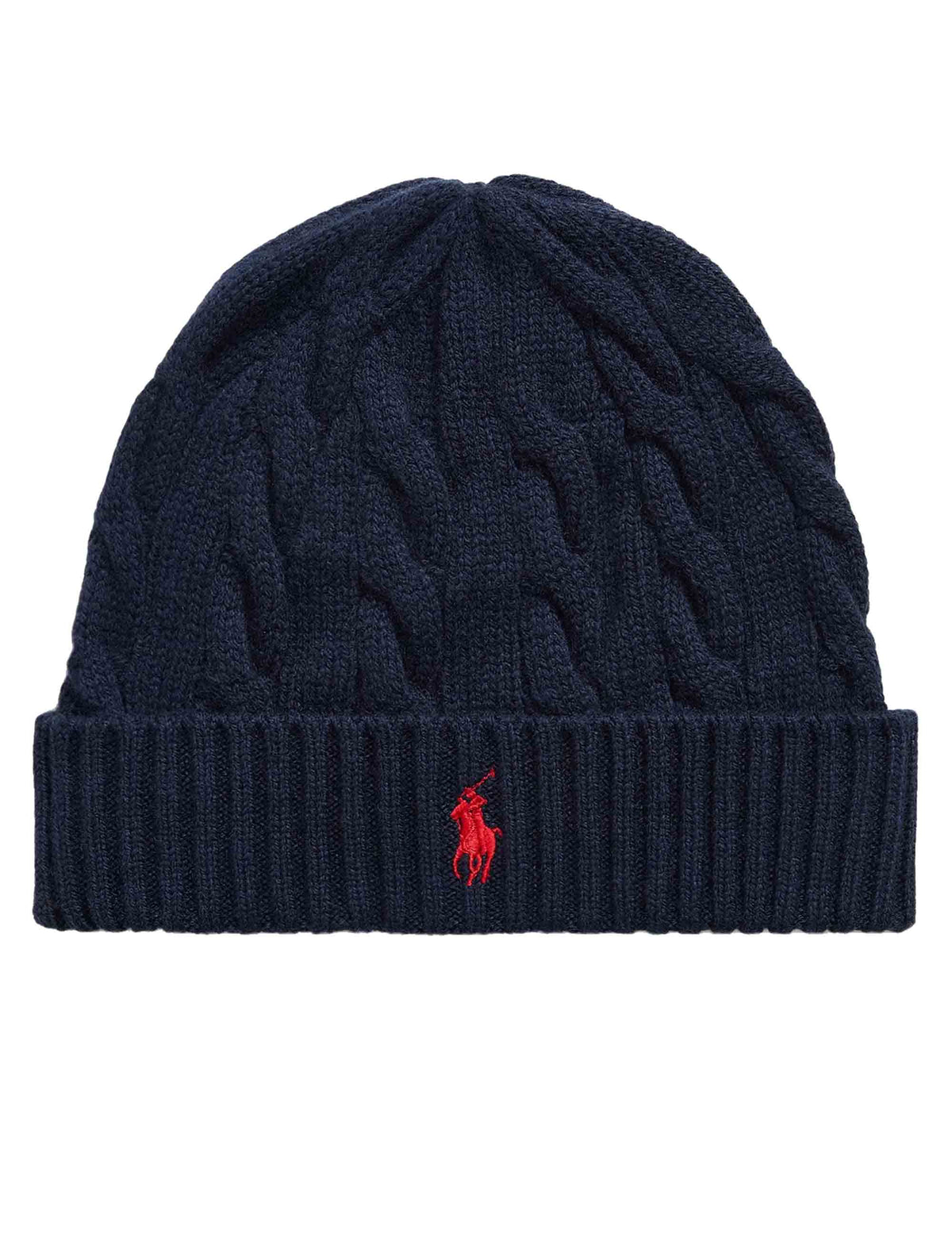Berretto in lana e cashmere a trecce blu con pony ricamato 710B23668003 BLUE Polo Ralph Lauren 