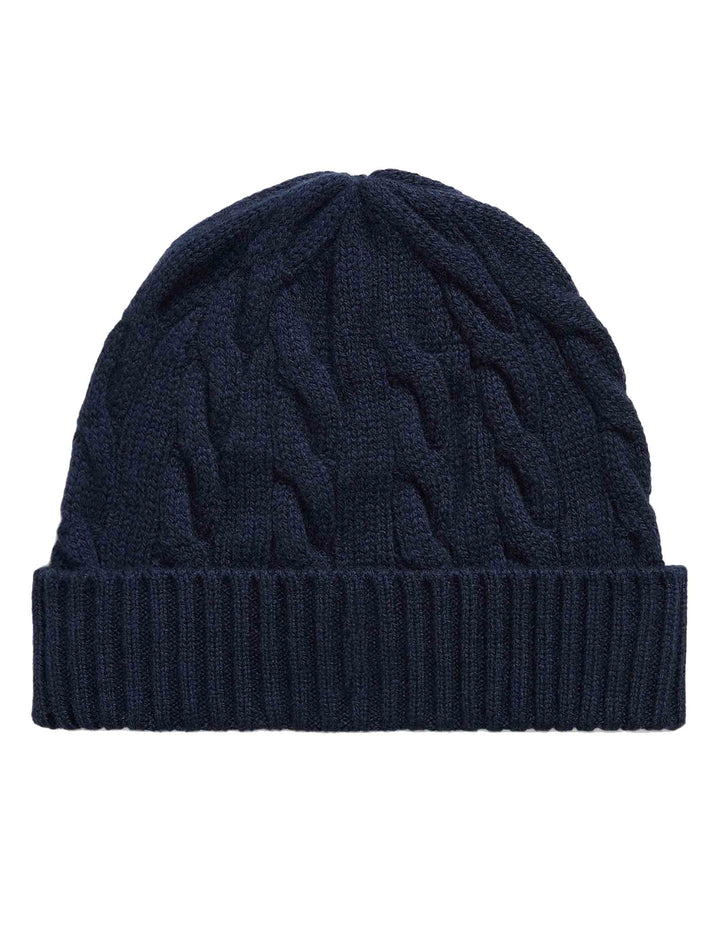 Berretto in lana e cashmere a trecce blu con pony ricamato 710B23668003 BLUE Polo Ralph Lauren 