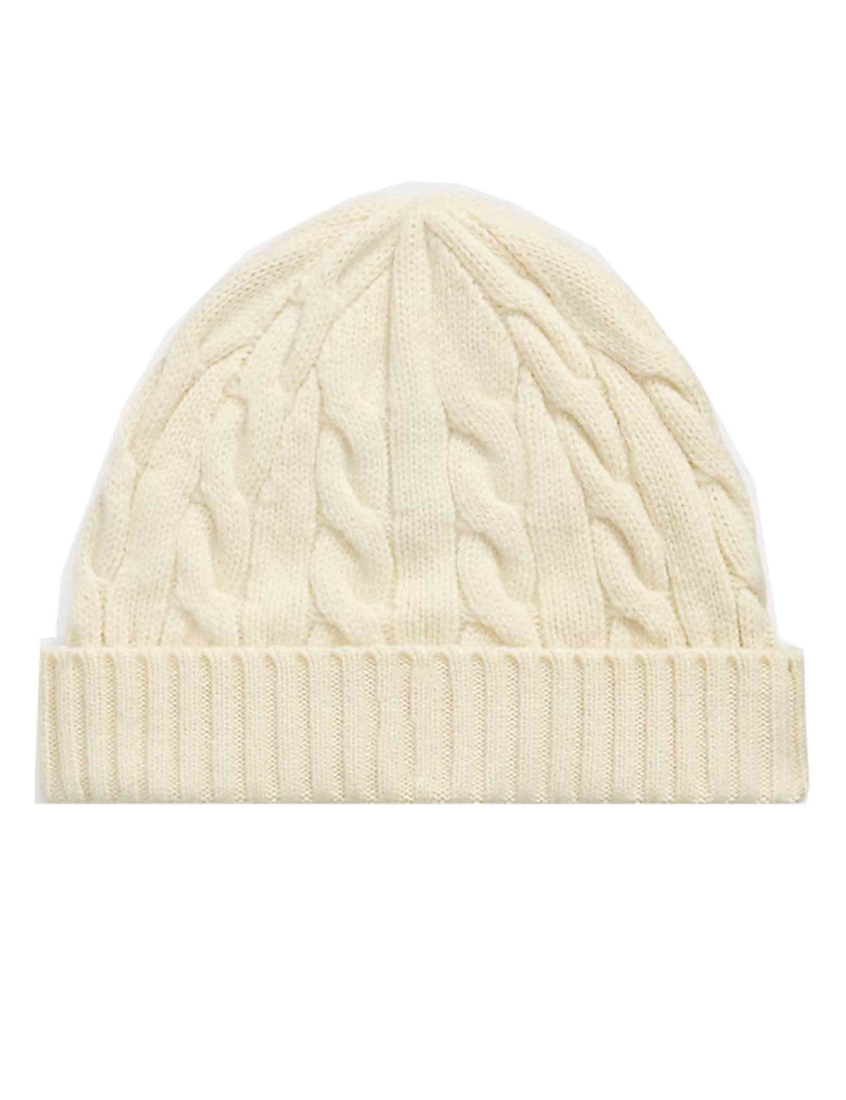 Berretto in lana e cashmere a trecce off white con pony ricamato 710B23668003 CREAM Polo Ralph Lauren 