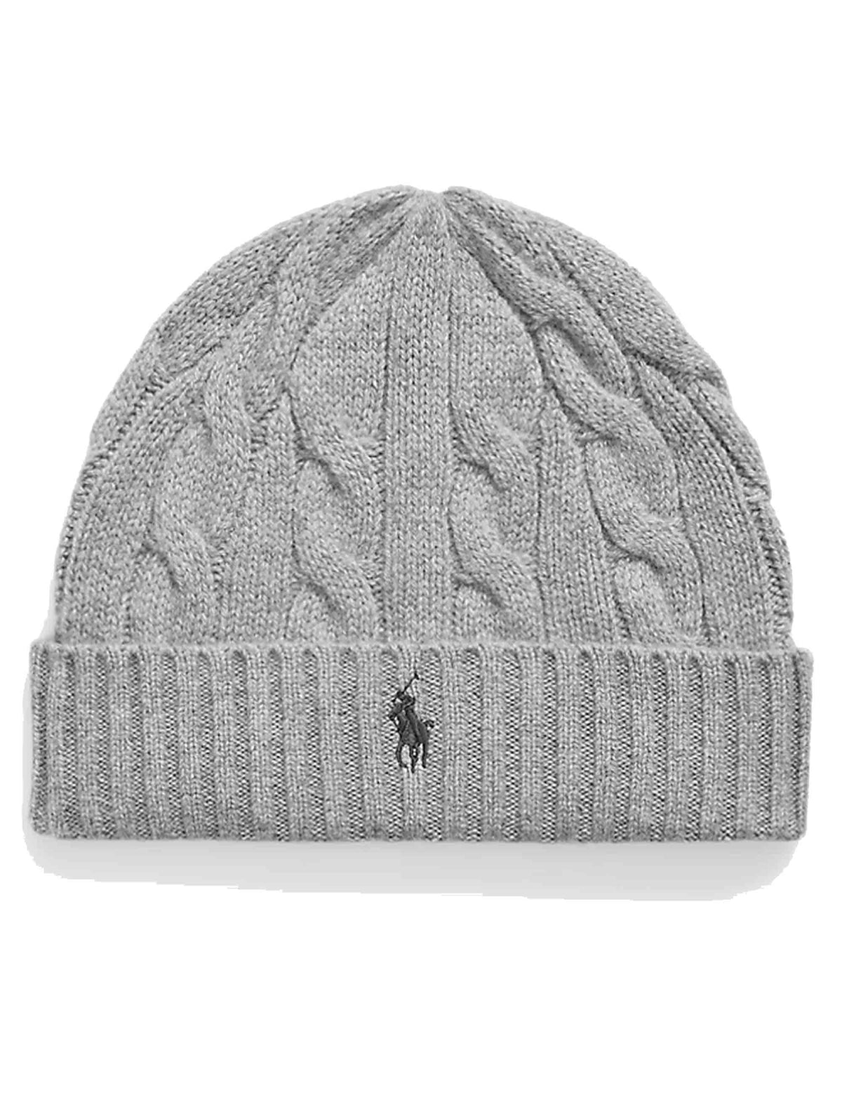 Berretto in lana e cashmere a trecce grigio con pony ricamato 710B23668003 GREY Polo Ralph Lauren 
