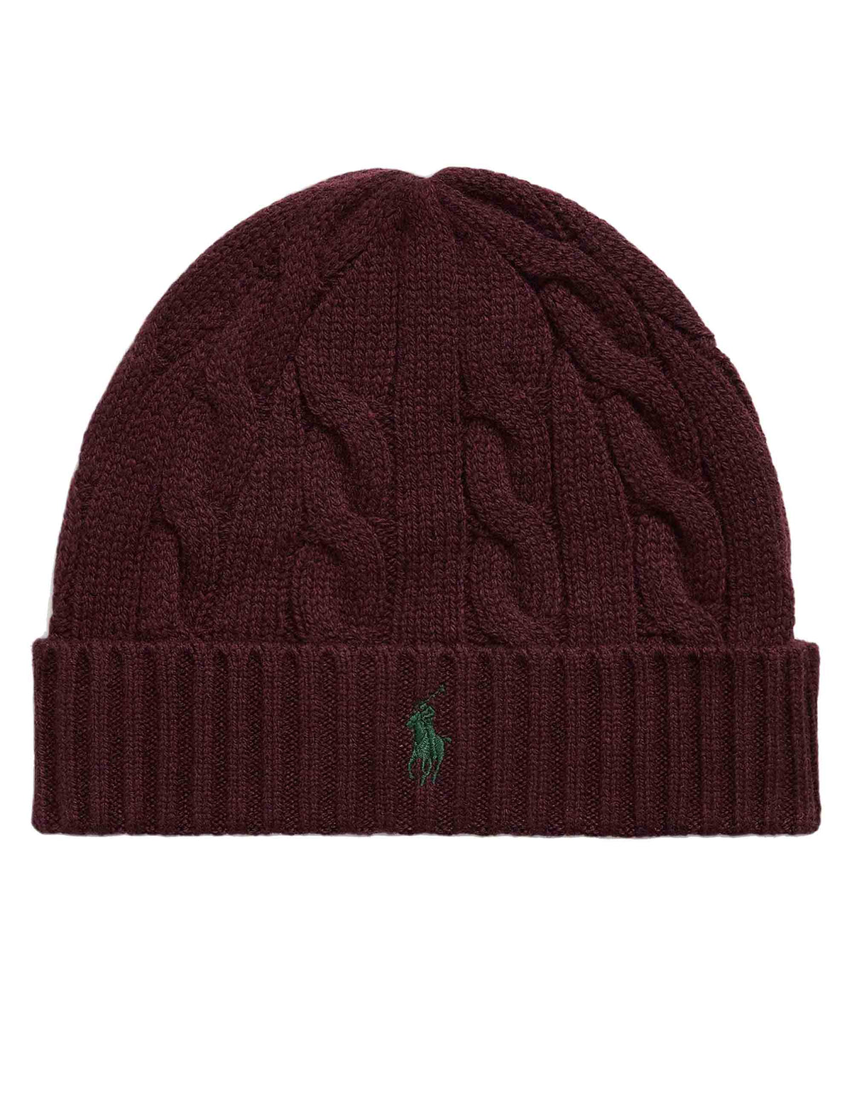 Berretto in lana e cashmere a trecce bordeaux con pony ricamato 710B23668009 WINE Polo Ralph Lauren 