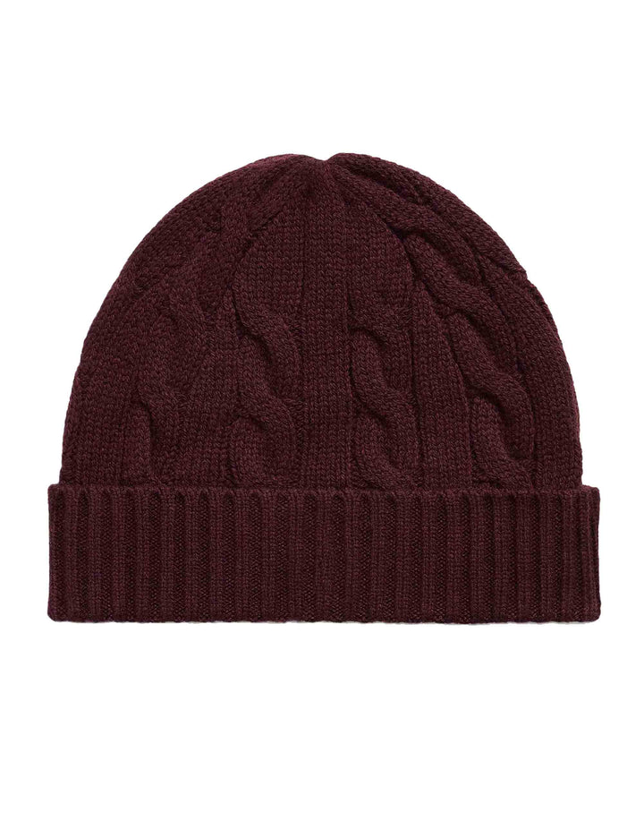 Berretto in lana e cashmere a trecce bordeaux con pony ricamato 710B23668009 WINE Polo Ralph Lauren 