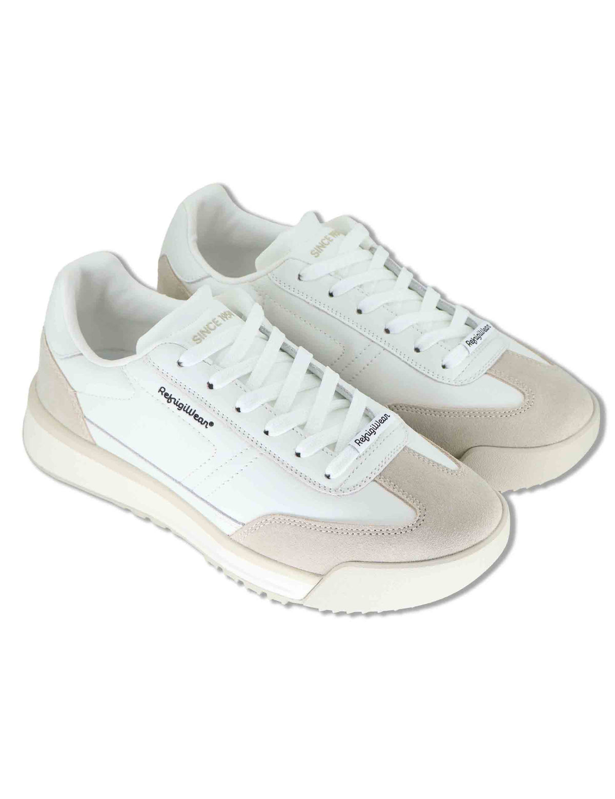 Sneakers uomo in pelle bianca con riporti in tinta e suola leggera F6JOGGER01 WHI RefrigiWear 