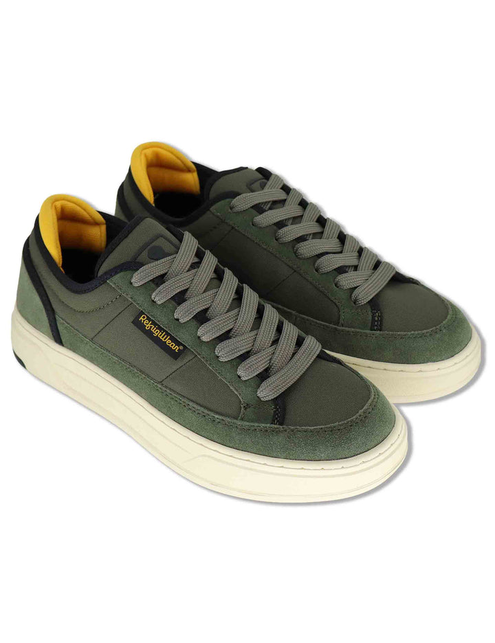 Sneakers uomo in pelle e tessuto verde con riporti a contrasto e suola leggera F6SOHO02 MIL RefrigiWear 